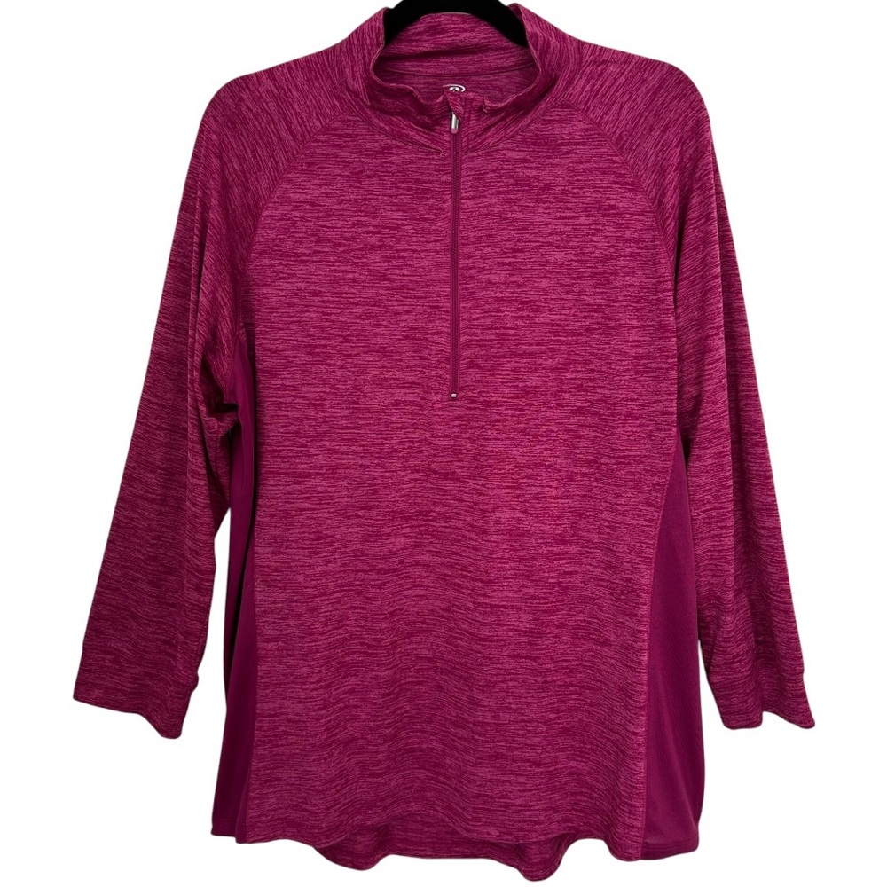 PRO PLAYER Women’s PLUS Half Zip Pullover‎ Active Top Long Sleeve Raspberry 1X